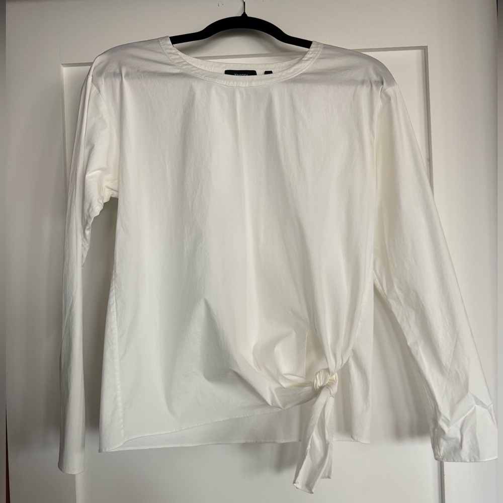 Theory White Cotton Blouse with Tie Front Detail Size P